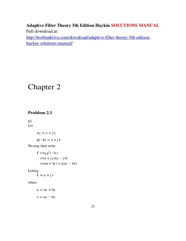 Adaptive Filter Theory 5th Edition Haykin Solutions Manual