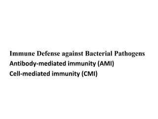 Immune Defense against Bacterial Pathogens
Antibody-mediated immunity (AMI)
Cell-mediated immunity (CMI)
 