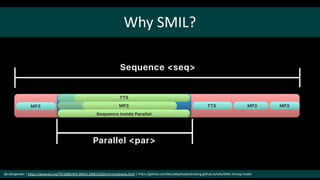 @cubicgarden | https://www.w3.org/TR/2006/WD-SMIL3-20061220/smil-timesheets.html | https://github.com/bbc/adaptivepodcasting.github.io/wiki/SMIL-timing-model
Why SMIL?
 