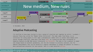 New medium, New rules
@cubicgarden | https://kathyhinde.co.uk/adaptive-podcasting/
 