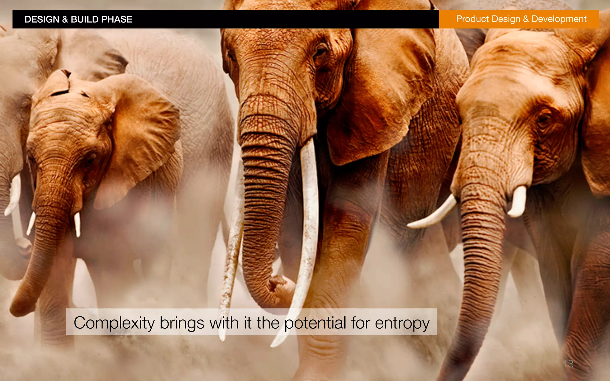 DESIGN & BUILD PHASE!Product Design & Development 
13 
Complexity brings with it the potential for entropy 
 