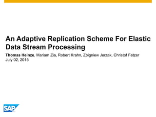 An Adaptive Replication Scheme For Elastic
Data Stream Processing
Thomas Heinze, Mariam Zia, Robert Krahn, Zbigniew Jerzak, Christof Fetzer
July 02, 2015
 