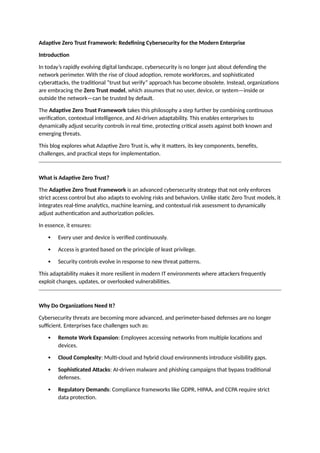 Adaptive Zero Trust Framework: Dynamic Security for the Modern ...
