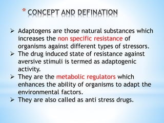 Adaptogens and their exaples | PPTX