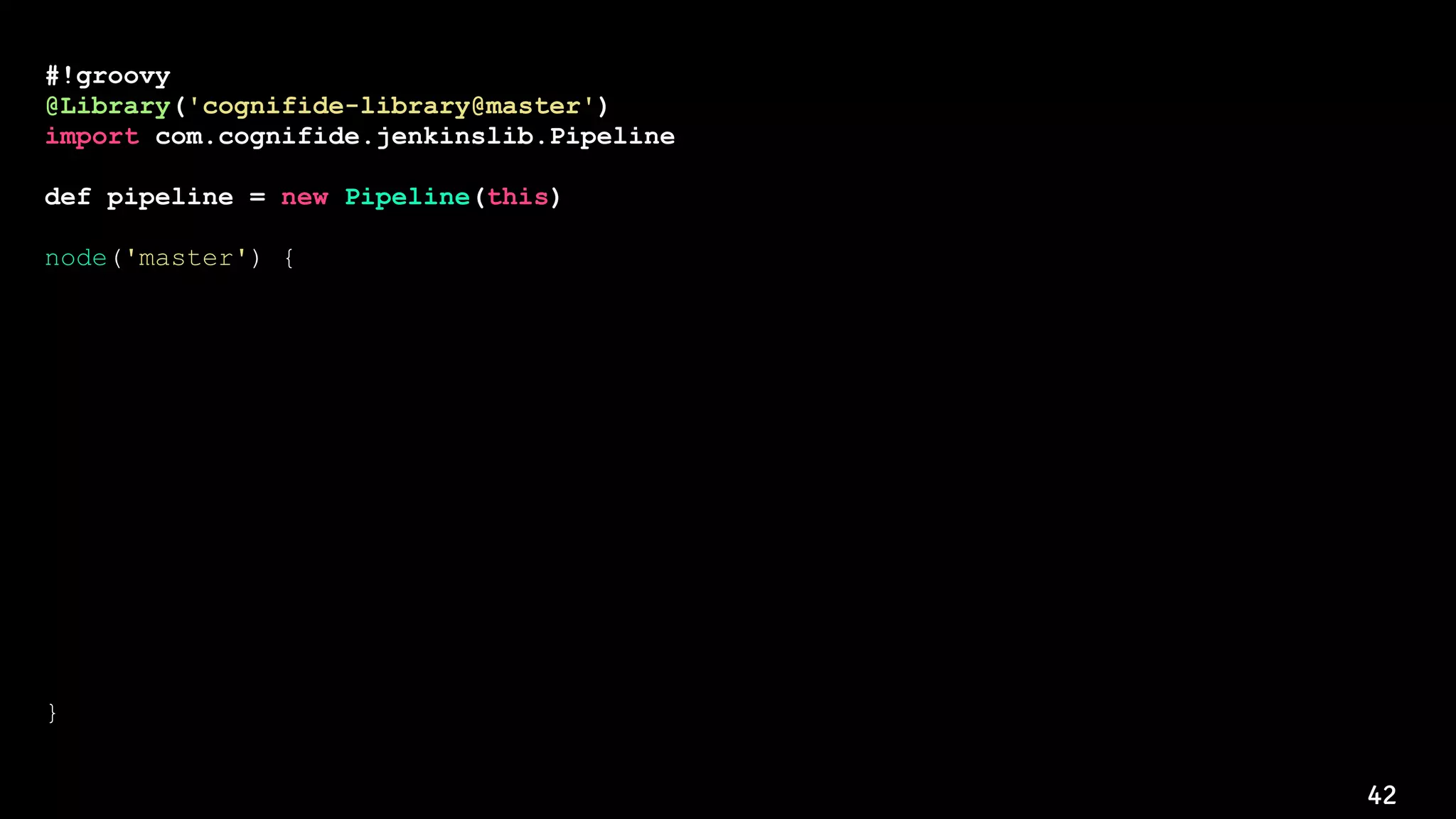 42
#!groovy
@Library('cognifide-library@master')
import com.cognifide.jenkinslib.Pipeline
def pipeline = new Pipeline(this)
node('master') {
withMaven(maven: 'Maven 3') {
stage('Quality Gate: Sonarqube') {
sonarqube pipeline.CFG.sonarqube
}
stage('Build') {
// ...
}
stage('Clear dispatcher cache') {
knifeExec query: "chef_environment:${pipeline.CFG.chef.environmentName}
AND tags:dispatcher"
}
}
}
 