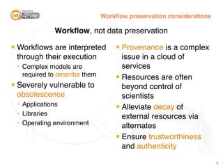 Workﬂow preservation considerations

                Workﬂow, not data preservation
█
    Workﬂows are interpreted        ...