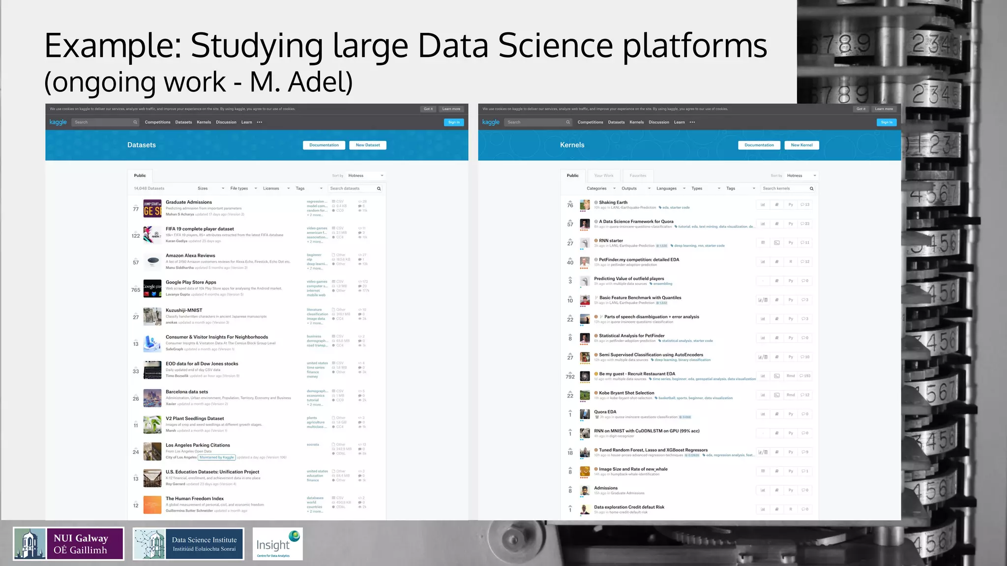 Example: Studying large Data Science platforms
(ongoing work - M. Adel)
 