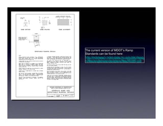 The current version of MDOT’s Ramp
 The current version of MDOT’s Ramp
Standards can be found here:
 Standards can be found here:
http://mdotwas1.mdot.state.mi.us/public/desig
 http://mdotwas1.mdot.state.mi.us/public/desig
n/files/englishstandardplans/files/R028F.pdf
 n/files/englishstandardplans/files/R028F.pdf
 