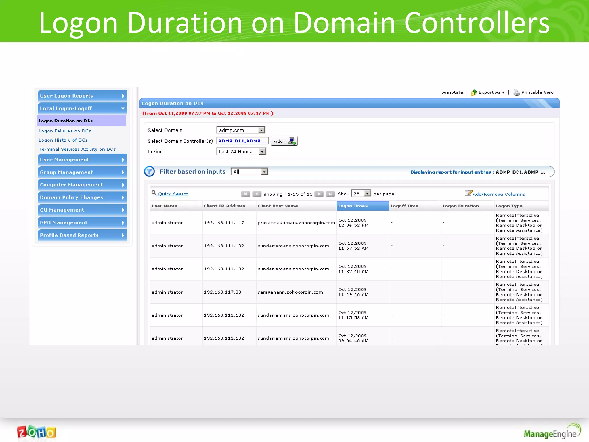 Logon Duration on Domain Controllers
 