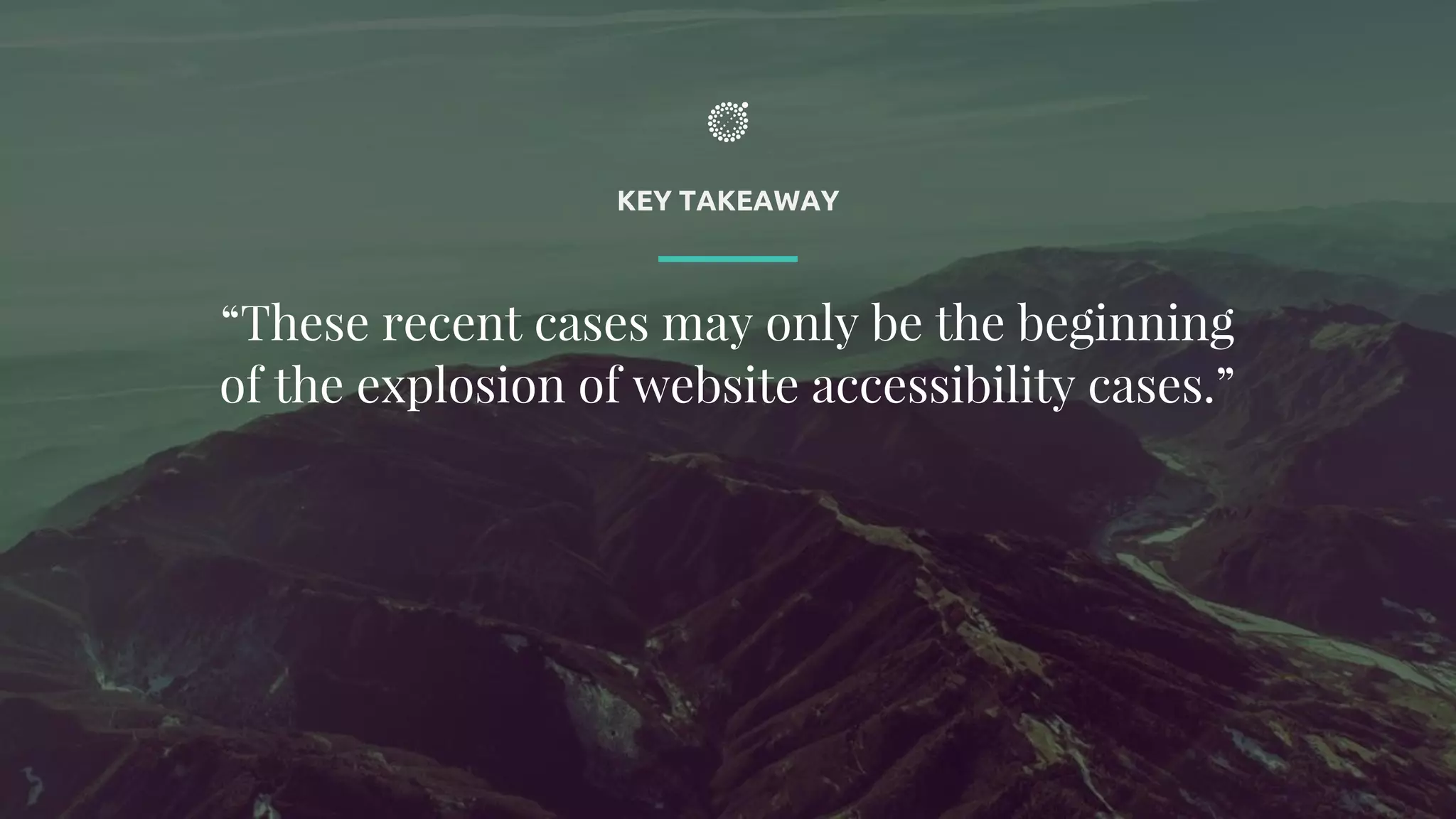 KEY TAKEAWAY
“These recent cases may only be the beginning
of the explosion of website accessibility cases.”
 