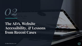 The ADA, Website
Accessibility, & Lessons
from Recent Cases
© SilverTech, Inc. 2017
02
 