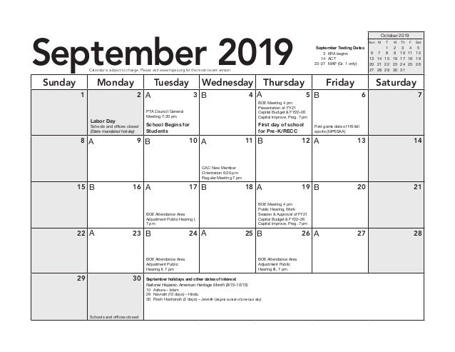 HCPSS A Day B Day Schedule 2019-20