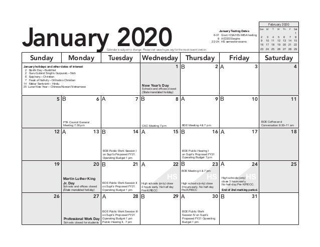 HCPSS A Day B Day Schedule 2019-20