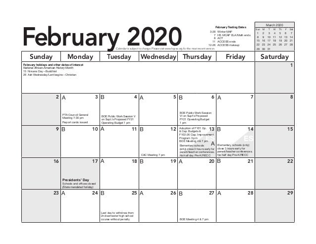HCPSS A Day B Day Schedule 2019-20