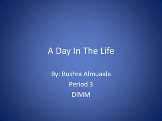 A Day In The Life By: Bushra Almuaala Period 3 DIMM 