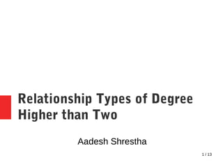 1 / 13
Relationship Types of Degree
Higher than Two
Aadesh Shrestha
 