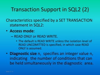 Adbms 36 transaction support in sql 2 | PPTX