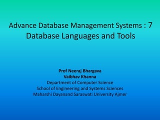 Adbms 7 database languages and tools | PPTX | Databases | Computer ...