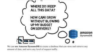 We can use Amazon DynamoDB to create a database that can store and retrieve any
amount of data, and serve any level of request traffic.
 