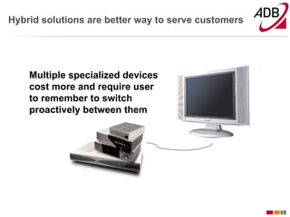 Hybrid solutions are better way to serve customers




    Multiple specialized devices
    cost more and require user
    to remember to switch
    proactively between them




                                                     3
 