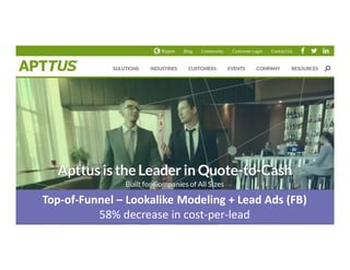 Top-of-Funnel – Lookalike Modeling + Lead Ads (FB)
58% decrease in cost-per-lead
 
