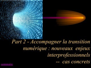 Part 2 - Accompagner la transition
            numérique : nouveaux enjeux
                      interprofessionnels
sommaire
                          -- cas concrets
 