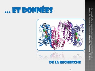30
… et Données
AnexampleofaproteinstructuredeterminedbytheMidwest
CenterforStructuralGenomics.WikimédiaCommons.CCBYSA
date
de la recherche
 