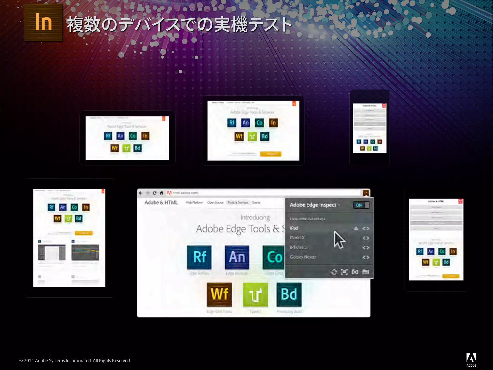 © 2014 Adobe Systems Incorporated. All Rights Reserved.
複数のデバイスでの実機テスト
 