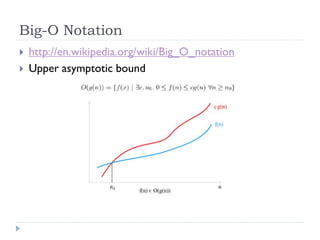 Big-O Notation



http://en.wikipedia.org/wiki/Big_O_notation
Upper asymptotic bound

 