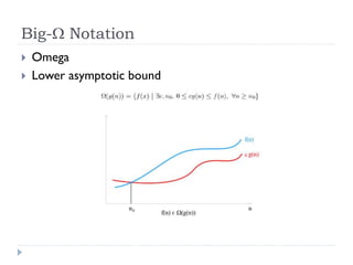 Big- Notation



Omega
Lower asymptotic bound

 
