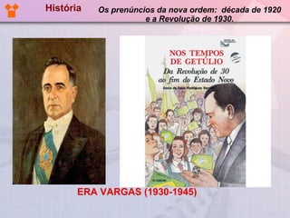 Os prenúncios da nova ordem:  década de 1920 e a Revolução de 1930. ERA VARGAS (1930-1945) História 