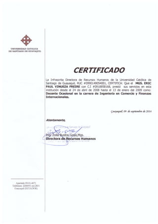 Certificado Catedra Universidad Catolica Santiago de Guayaquil