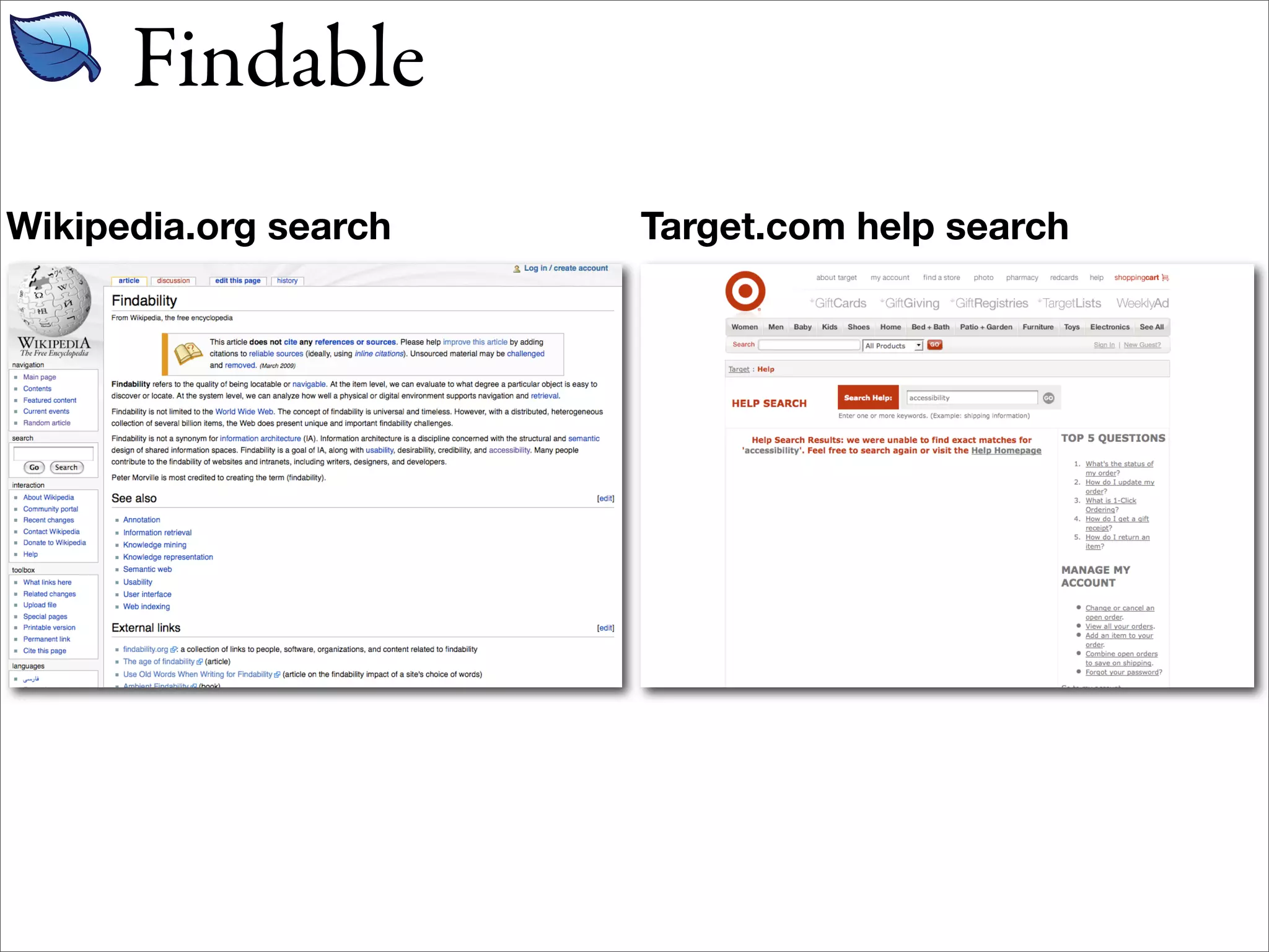 Findable
Wikipedia.org search   Target.com help search
 