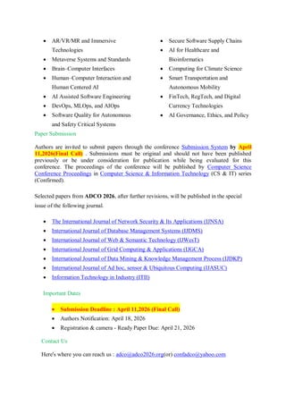 13th International Conference on Advanced Computing (ADCO 2026) | PDF