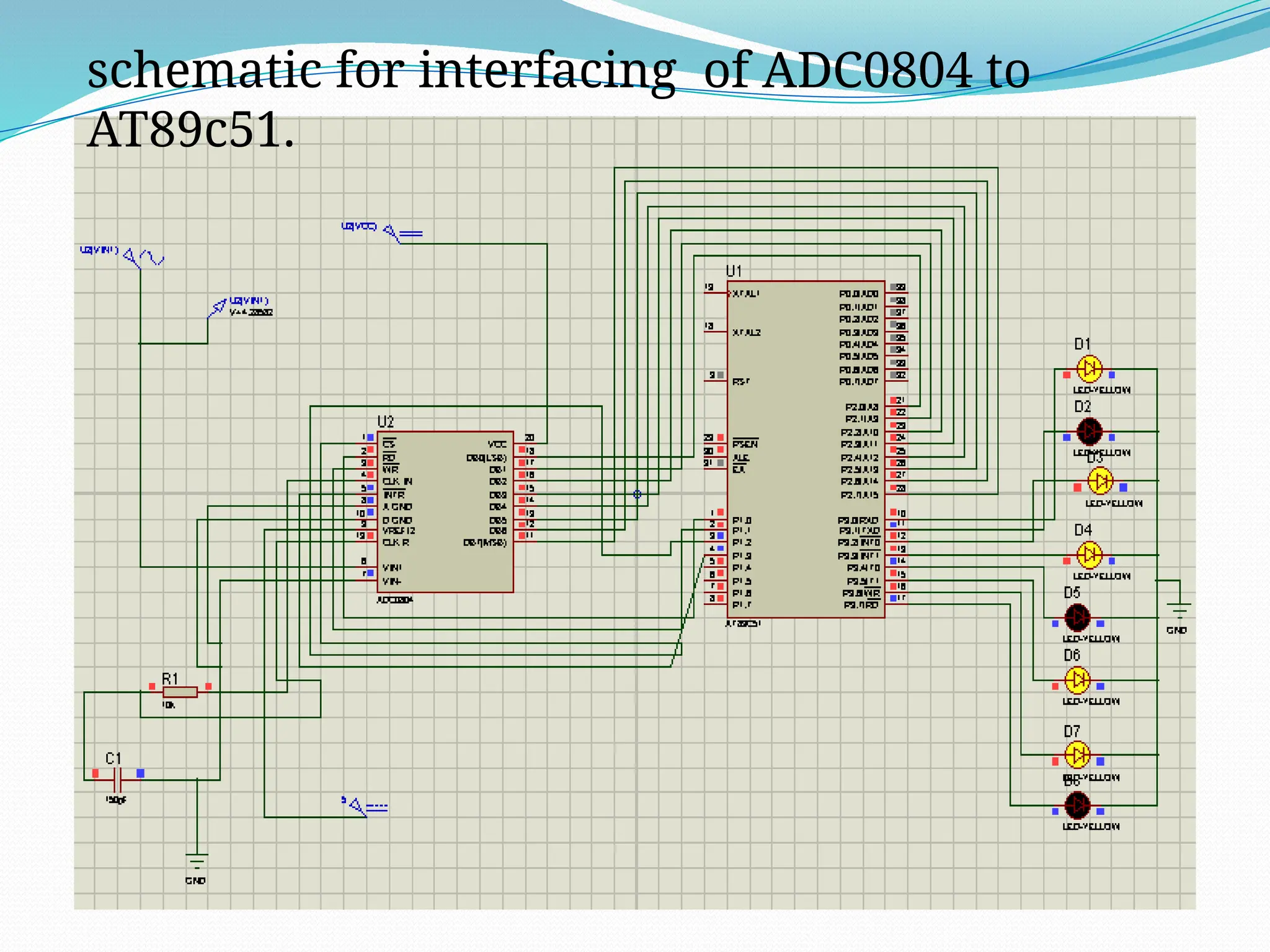 schematic for interfacing of ADC0804 to
AT89c51.
 