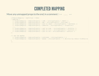 COMPLETED MAPPING
Move any unmapped props to the end, in a comment !­­ ... ­­
{{TemplateMapping | mapToClass = Model
| mappings = 
  {{ PropertyMapping | templateProperty = imdb | ontologyProperty = imdbId }}
  {{ PropertyMapping | templateProperty = Име | ontologyProperty = foaf:name }}
  {{ PropertyMapping | templateProperty = дата на смърт | ontologyProperty = deathDate }}
  {{ PropertyMapping | templateProperty = дейности | ontologyProperty = occupation}}
  ....
  {{ PropertyMapping | templateProperty = цвят на кожа | ontologyProperty = skinColor }}
  {{ PropertyMapping | templateProperty = цвят на коса | ontologyProperty = hairColor }}
  {{ PropertyMapping | templateProperty = цвят на очи | ontologyProperty = eyeColor }}
}}
!­­ NOT YET MAPPED
  {{ PropertyMapping | templateProperty = категория | ontologyProperty = }}
  {{ PropertyMapping | templateProperty = филми | ontologyProperty = }} dbo:film has domain FilmFestiva
l
­­
 