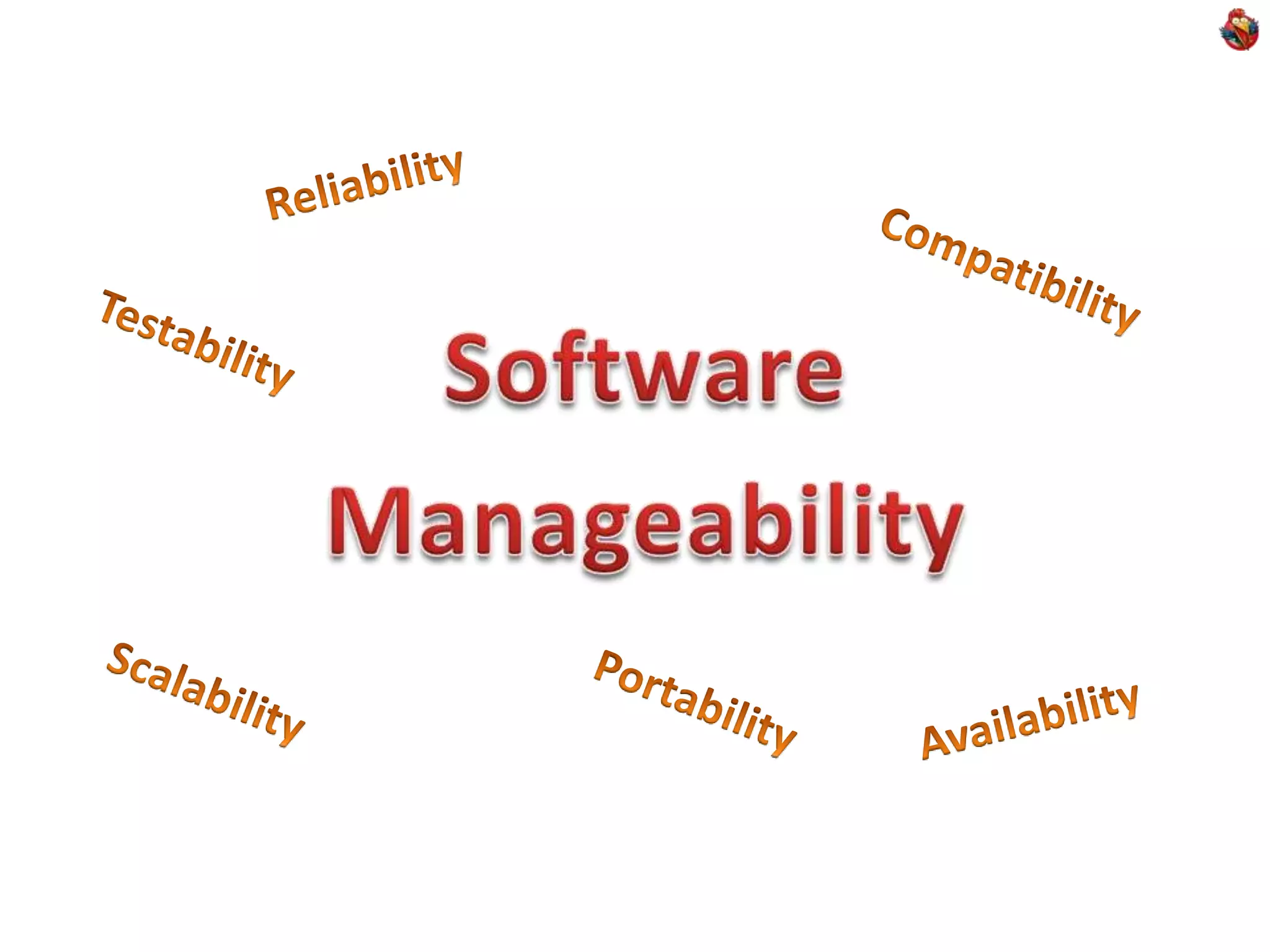 ReliabilityCompatibilitySoftwareManageabilityTestabilityScalabilityPortabilityAvailability