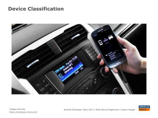 Device Classification
Android Developer Days 2013 | Mutli-Device Nightmare | Hasan HosgelImages Sources
https://developer.ford.com/
 