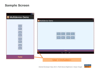 Sample Screen
Android Developer Days 2013 | Mutli-Device Nightmare | Hasan Hosgel
Use <includes>
 