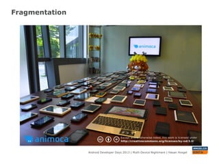 Fragmentation
Android Developer Days 2013 | Mutli-Device Nightmare | Hasan Hosgel
 