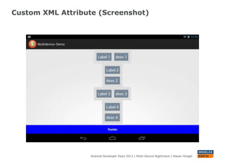 Custom XML Attribute (Screenshot)
Android Developer Days 2013 | Mutli-Device Nightmare | Hasan Hosgel
 