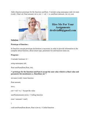 Add a function prototype for the function sumNum- # include using nam.docx