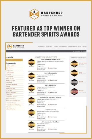featured as top winner on
bartender spirits awards
 