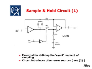 Sample & Hold Circuit (1)
 Essential for defining the ‘exact’ moment of
sampling
 Circuit introduces other error sources [ see (2) ]
LF398
 