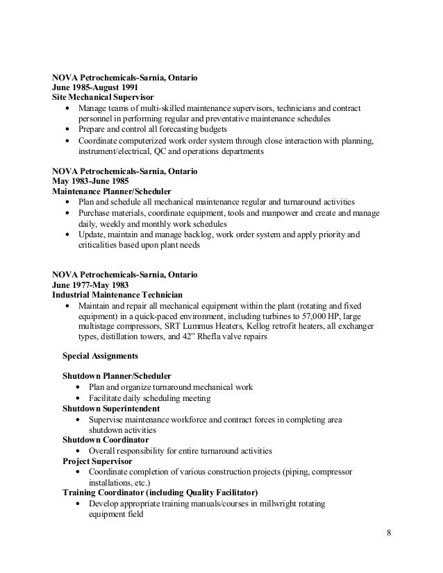 Shutdown planner resume