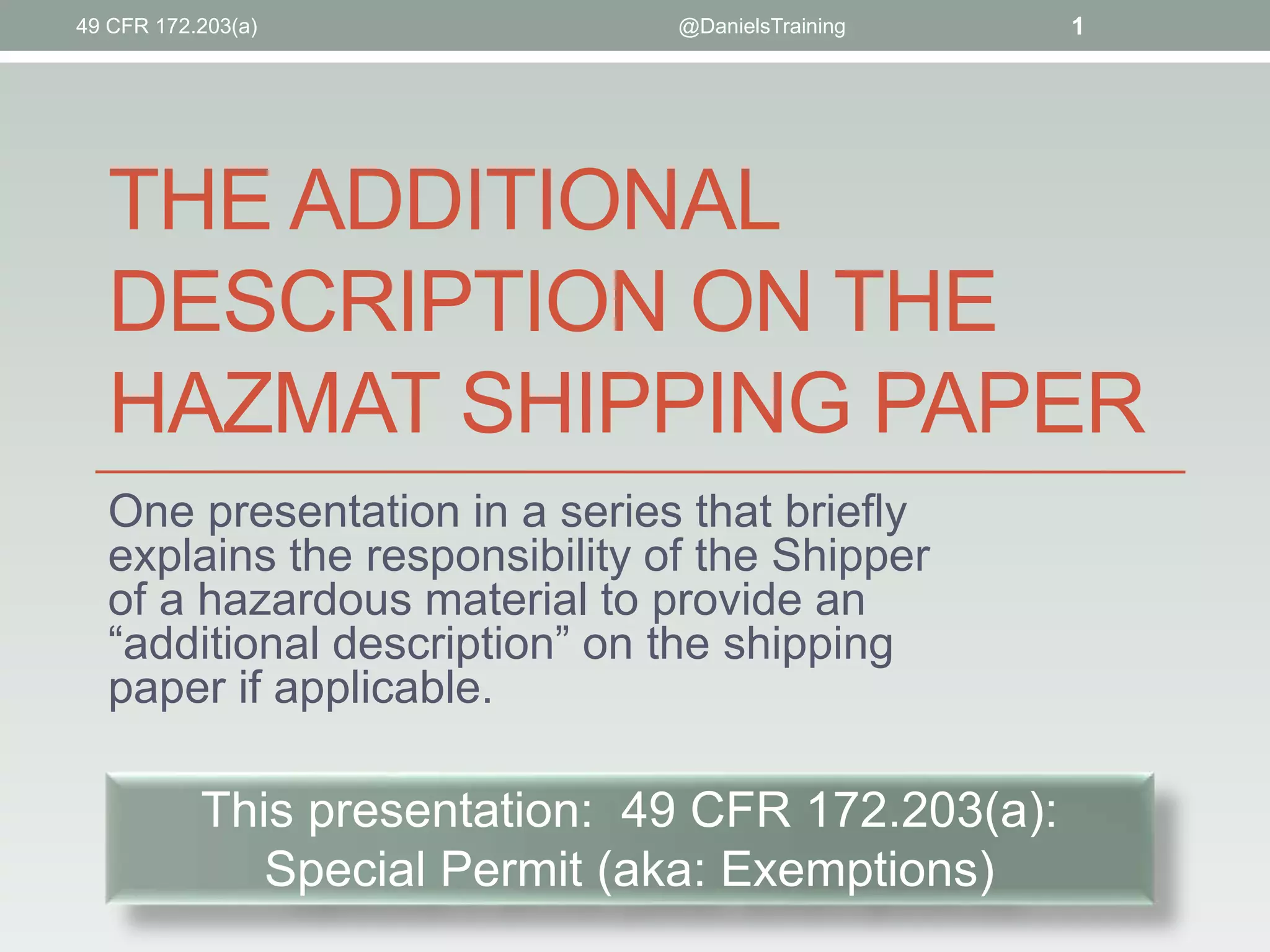 How to Describe a DOT Special Permit or Exemption on a Hazardous