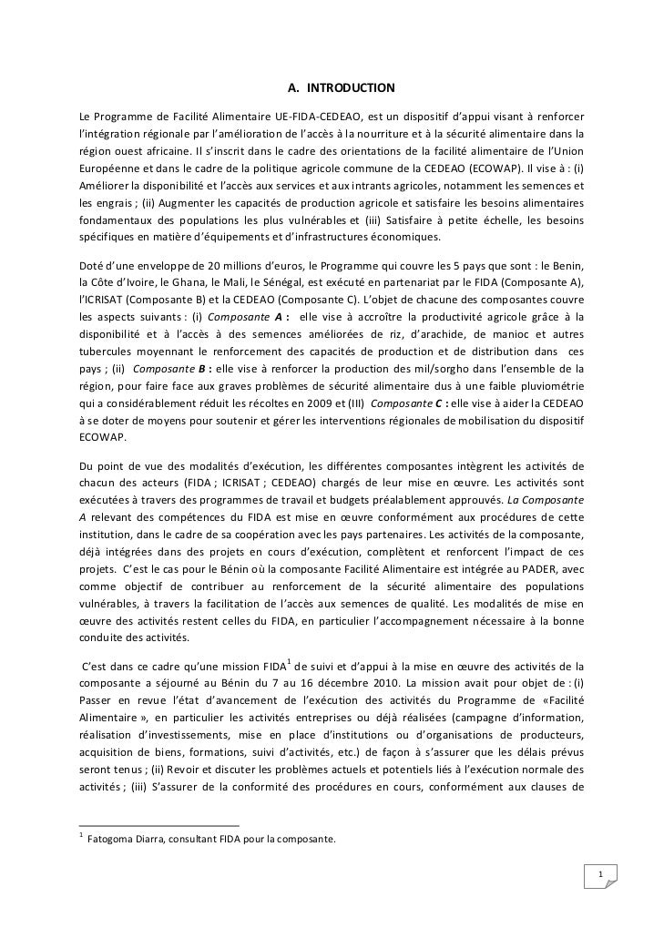 rapport de mission de suivi au benin