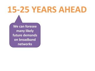15-25 YEARS AHEAD
We can foresee
many likely
future demands
on broadband
networks
 