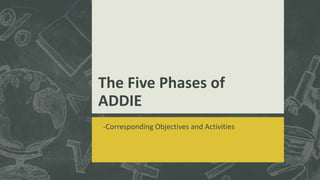 The Five Phases of
ADDIE
-Corresponding Objectives and Activities
 