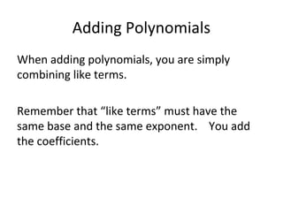Adding and subtracting polynomials | PPT | Science